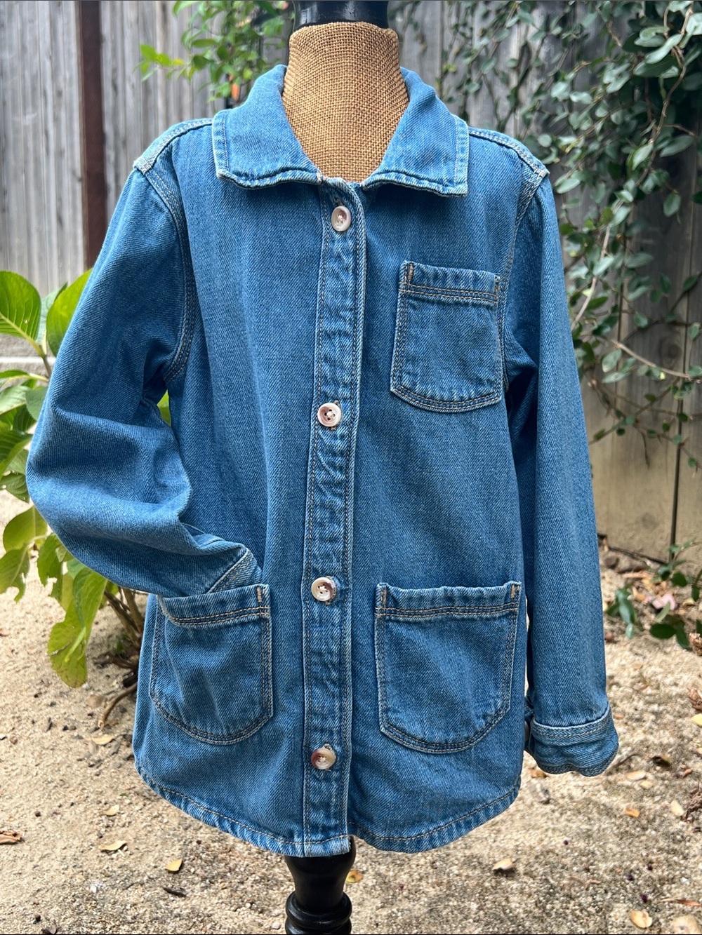 Old Navy Girls Denim Blue Button Front Utility Denim Jacket